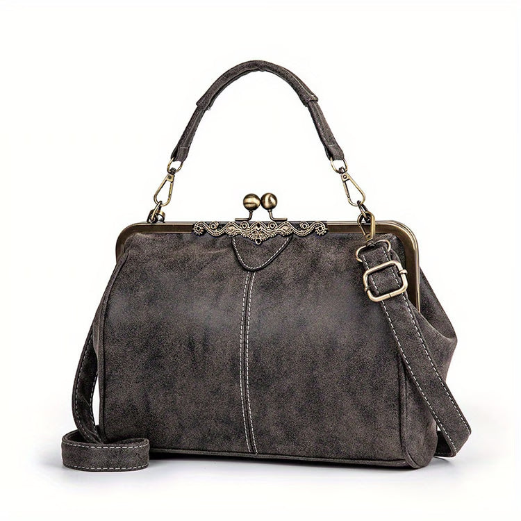 Classic Retro Kiss-Lock Crossbody & Handheld Bag – Nostalgic Kiss-Lock Design and Top Handle