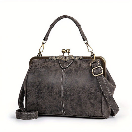 Classic Retro Kiss-Lock Crossbody & Handheld Bag – Nostalgic Kiss-Lock Design and Top Handle