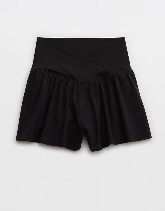 Women’s Crossover Waist Flowy Skort with Built-In Shorts & Side Pockets