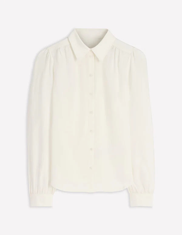 Women’s Puffed Shoulder Long Sleeve Silk Button Down Blouse