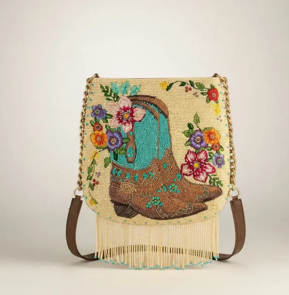 Hand-beaded handbag in cowgirl line-dance style