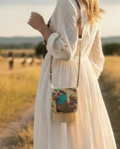 Hand-beaded handbag in cowgirl line-dance style