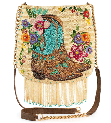 Hand-beaded handbag in cowgirl line-dance style