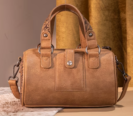 Mini cylindrical Western-style embossed crossbody bag