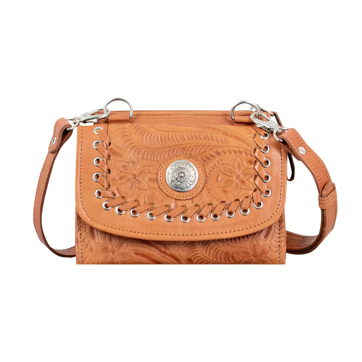 Western-style small crossbody bag/wallet in natural brown