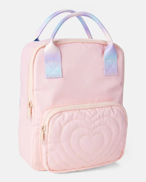 Girls' Heart-Embroidered Mini Backpack with Ombré Straps – Pink
