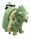 Green Triceratops Rolling Backpack for Kids (with Detachable Plush Toy)