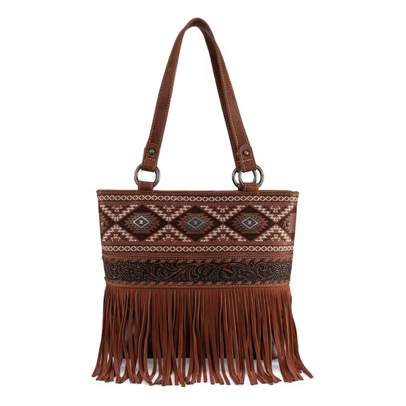 Embroidered Ethnic-Style Tote Bag with Cutwork and Tassels