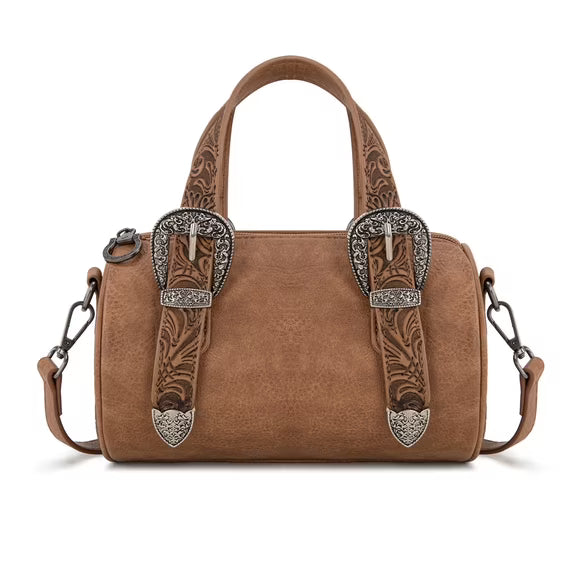 Mini cylindrical Western-style embossed crossbody bag