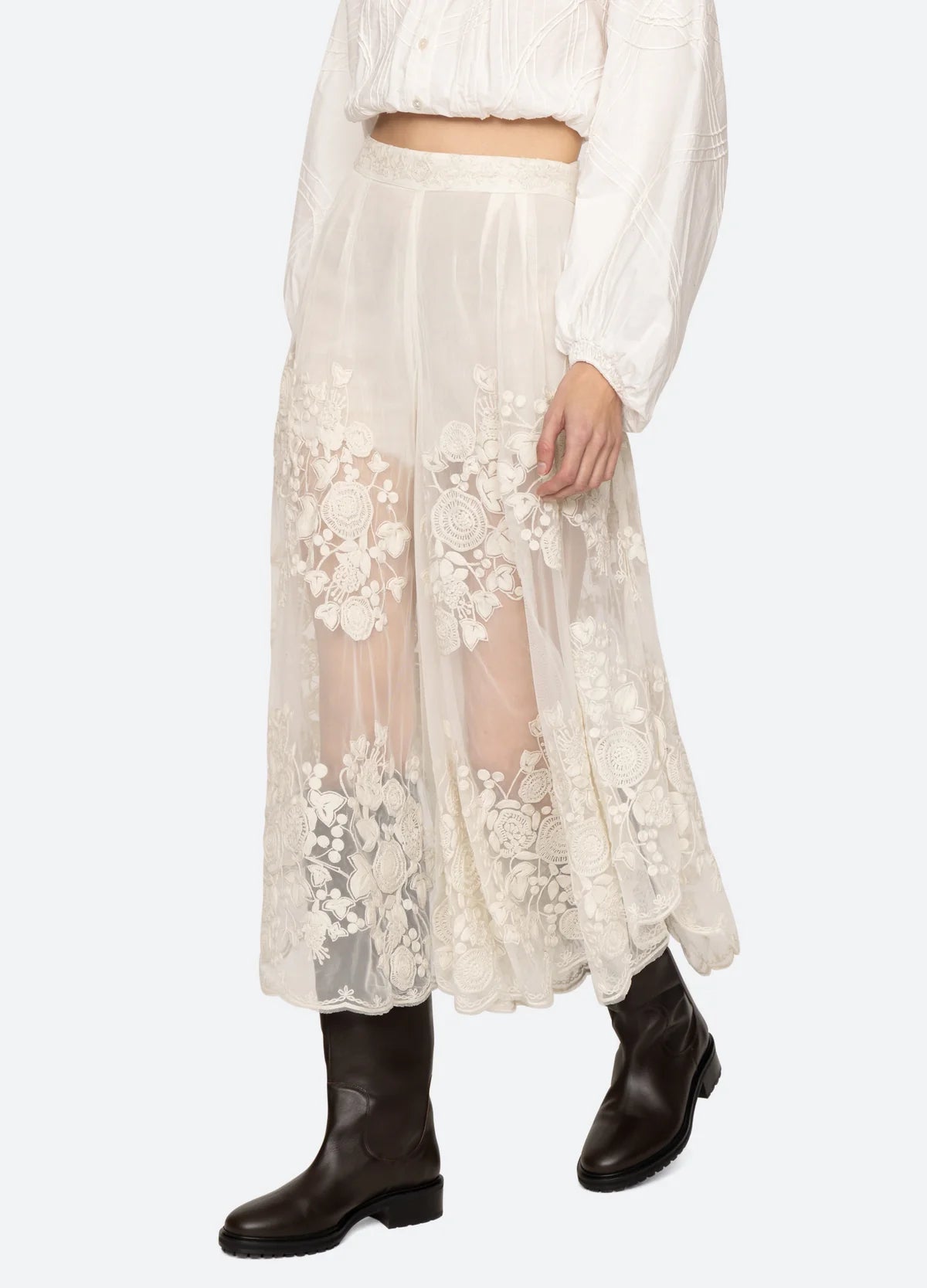 Ladies' Perspective Floral Lace Wide Leg Skirt
