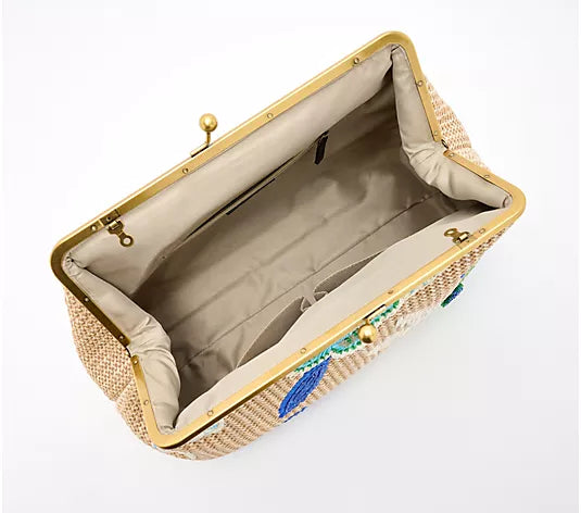 Embroidered Raffia Clasp Clutch