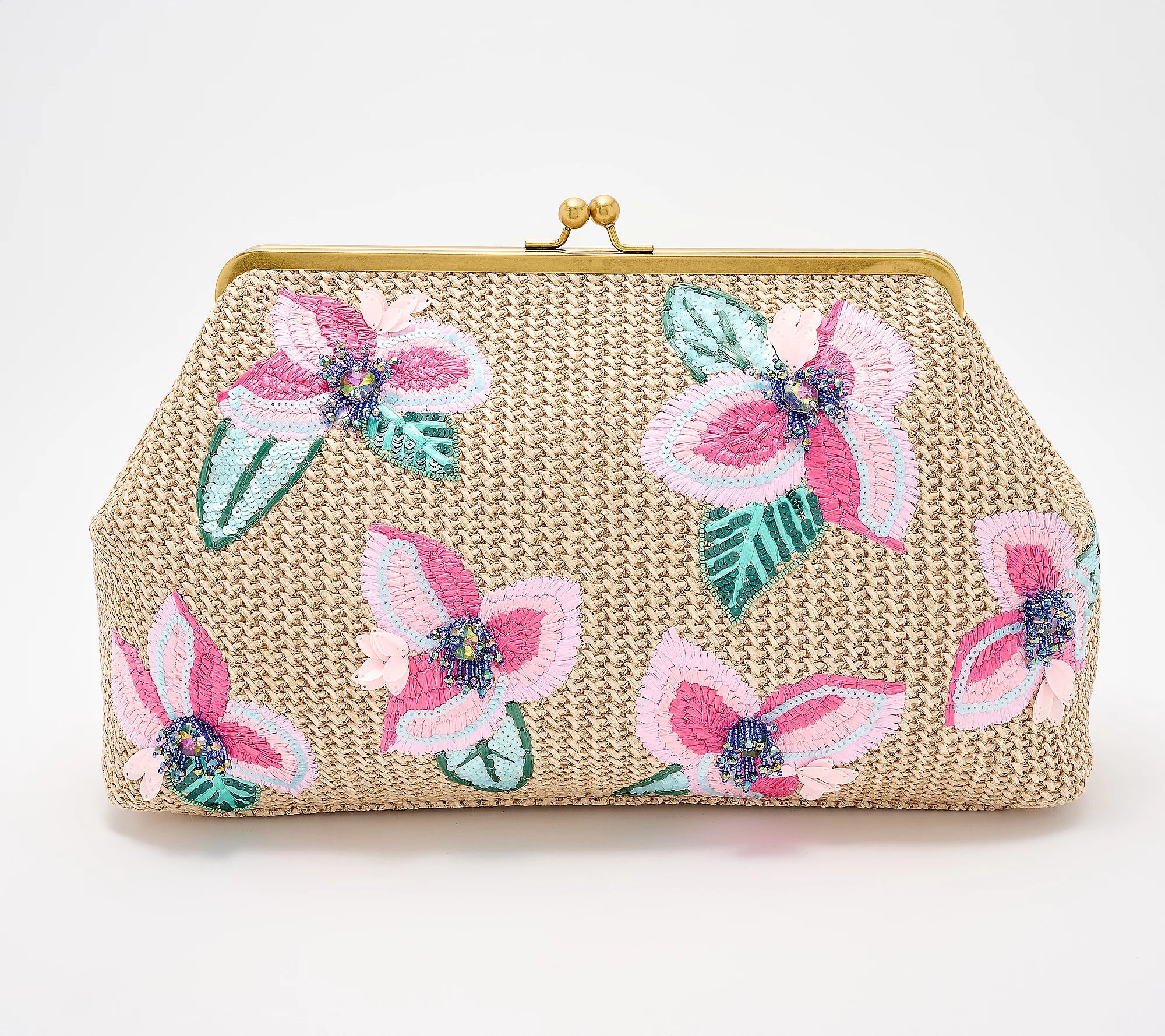 Embroidered Raffia Clasp Clutch