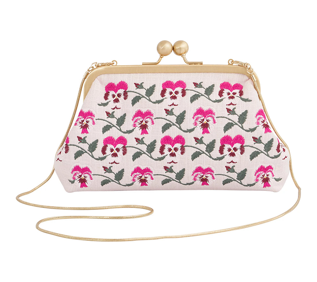 Embroidered clasp clutch