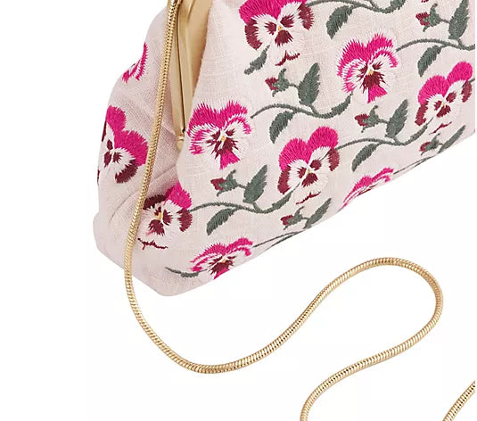Embroidered clasp clutch