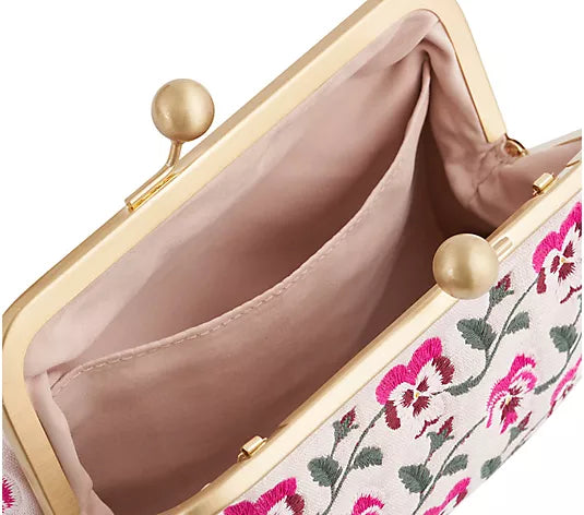 Embroidered clasp clutch