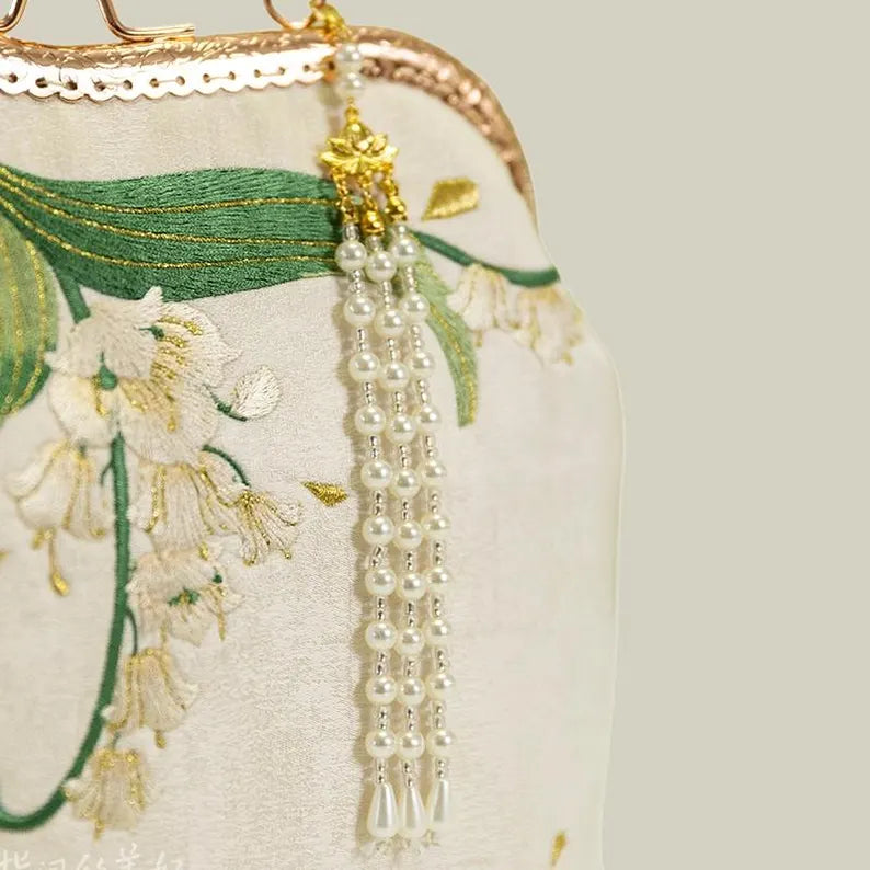Lily of the Valley Embroidered Clasp Handbag / Bridal Wedding Bag