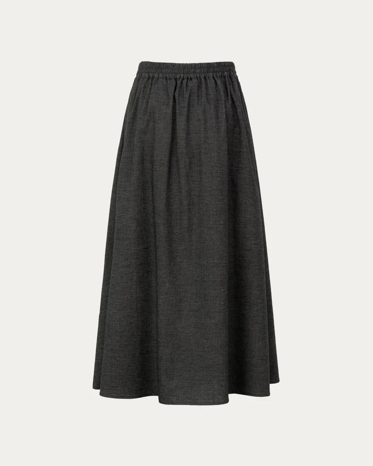 Women’s Elastic Waist Pleated Hemp Blend Flowing Maxi Skirt